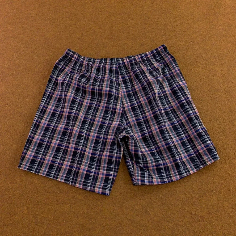 JupiterSecret Mens XL Navy Pink Plaid Drawstring Sleep Pajama Shorts New